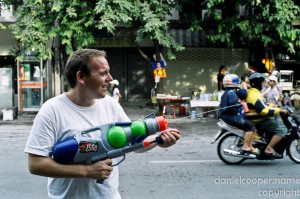 Man with waterpistol